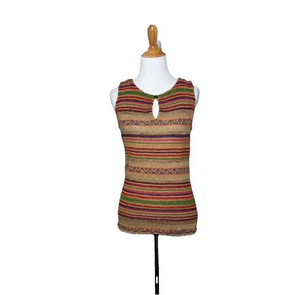 Lauren  Ralph Lauren Linen Silk Blend Indian Western Southwest Top Tank  Medium - Picture 1 of 6